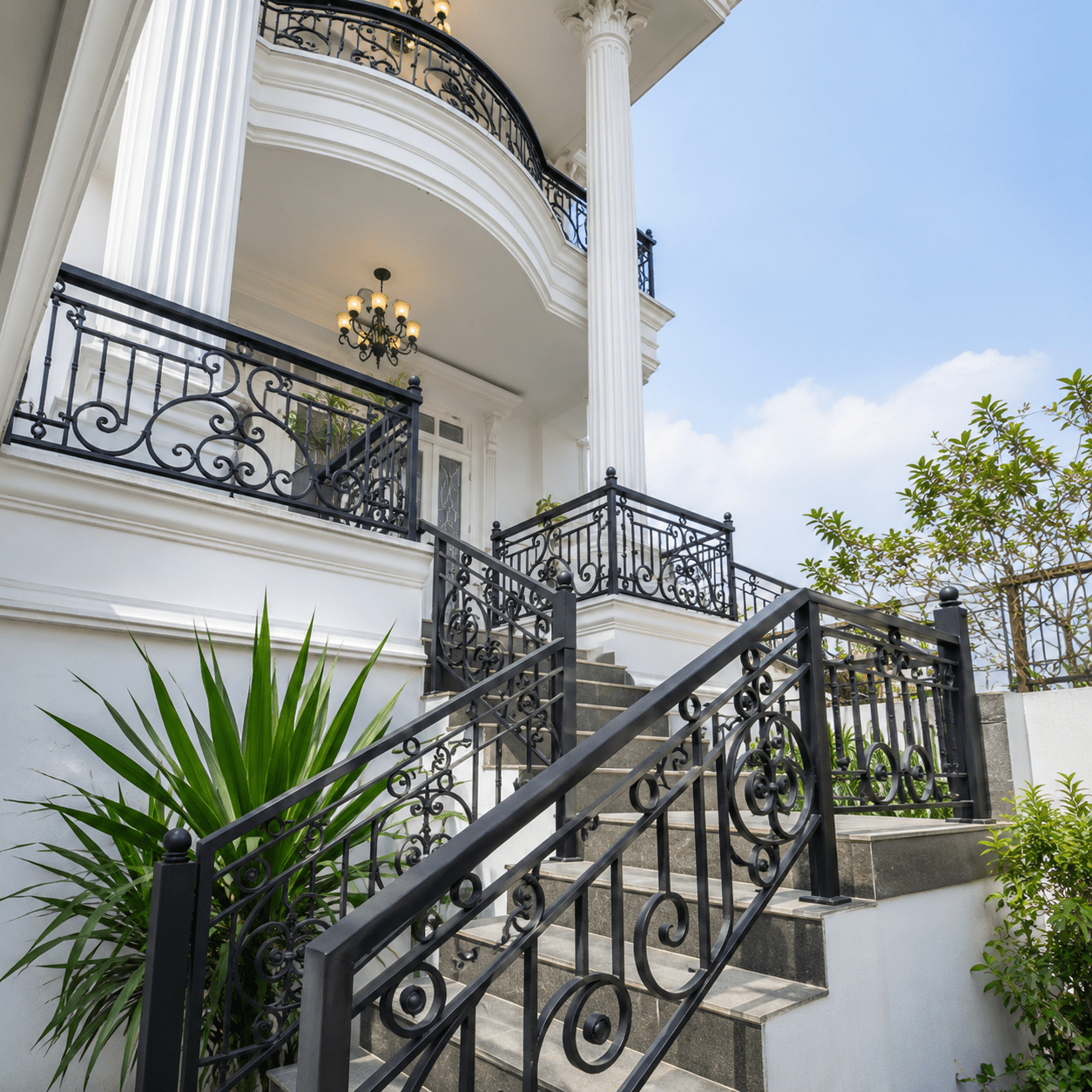 Modern Exterior Wrought Iron Staircase Railing