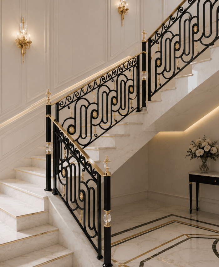 Modern Geometric Wrought Iron Staircase Railing