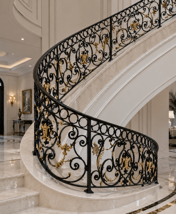 Premium Curved Wrought Iron Staircase Railing