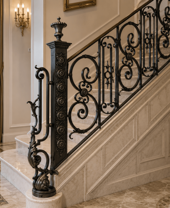 Traditional Scroll Wrought Iron Staircase Railing